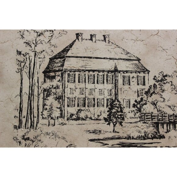 German vintage painted‎ ceramic art tile Schonebecker Castle 1895 by Grohn - Picture 3 of 11
